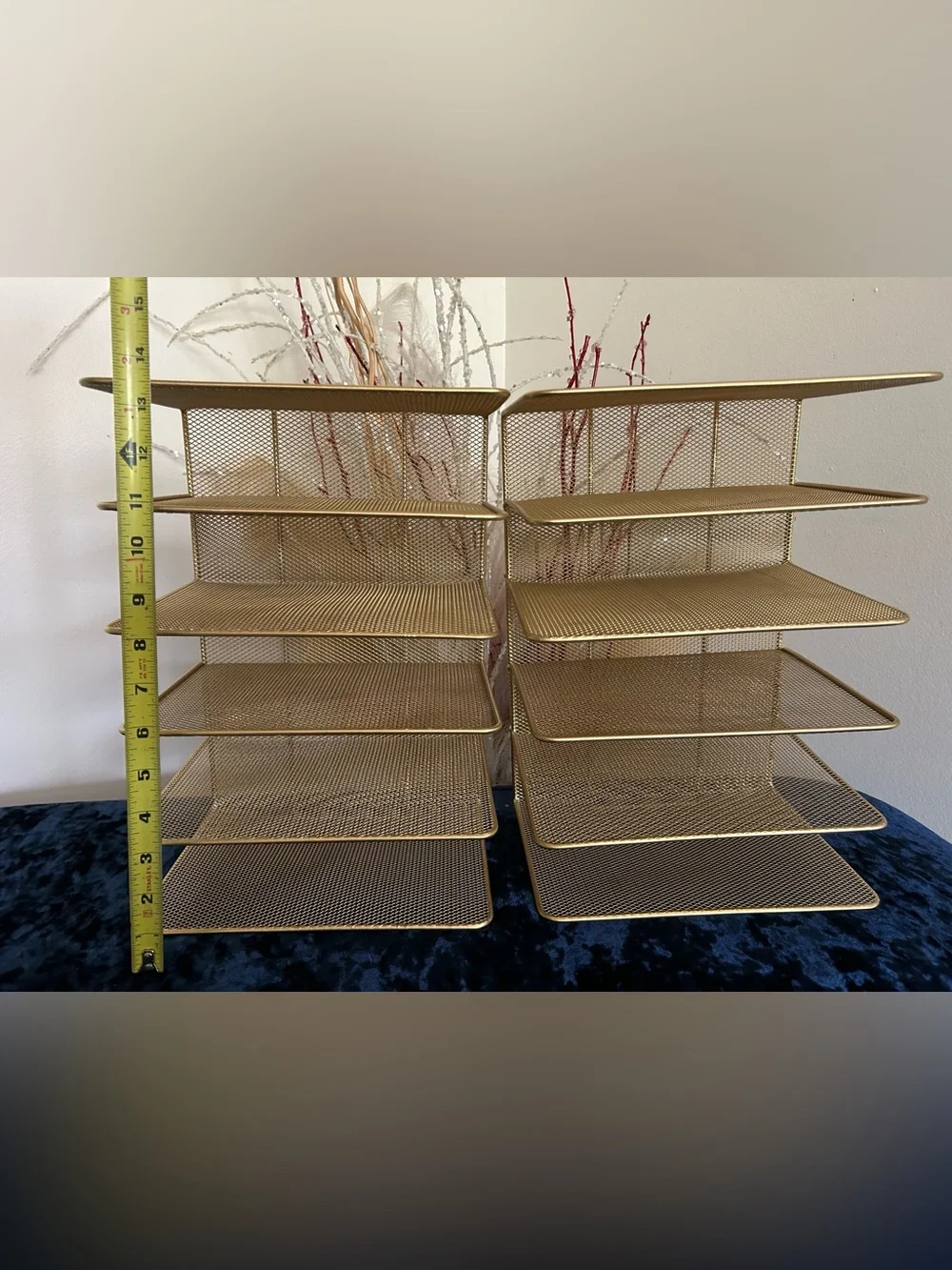 5 PCS | Gold Mesh Desk Organizer Set - File Holders & Letter Trays